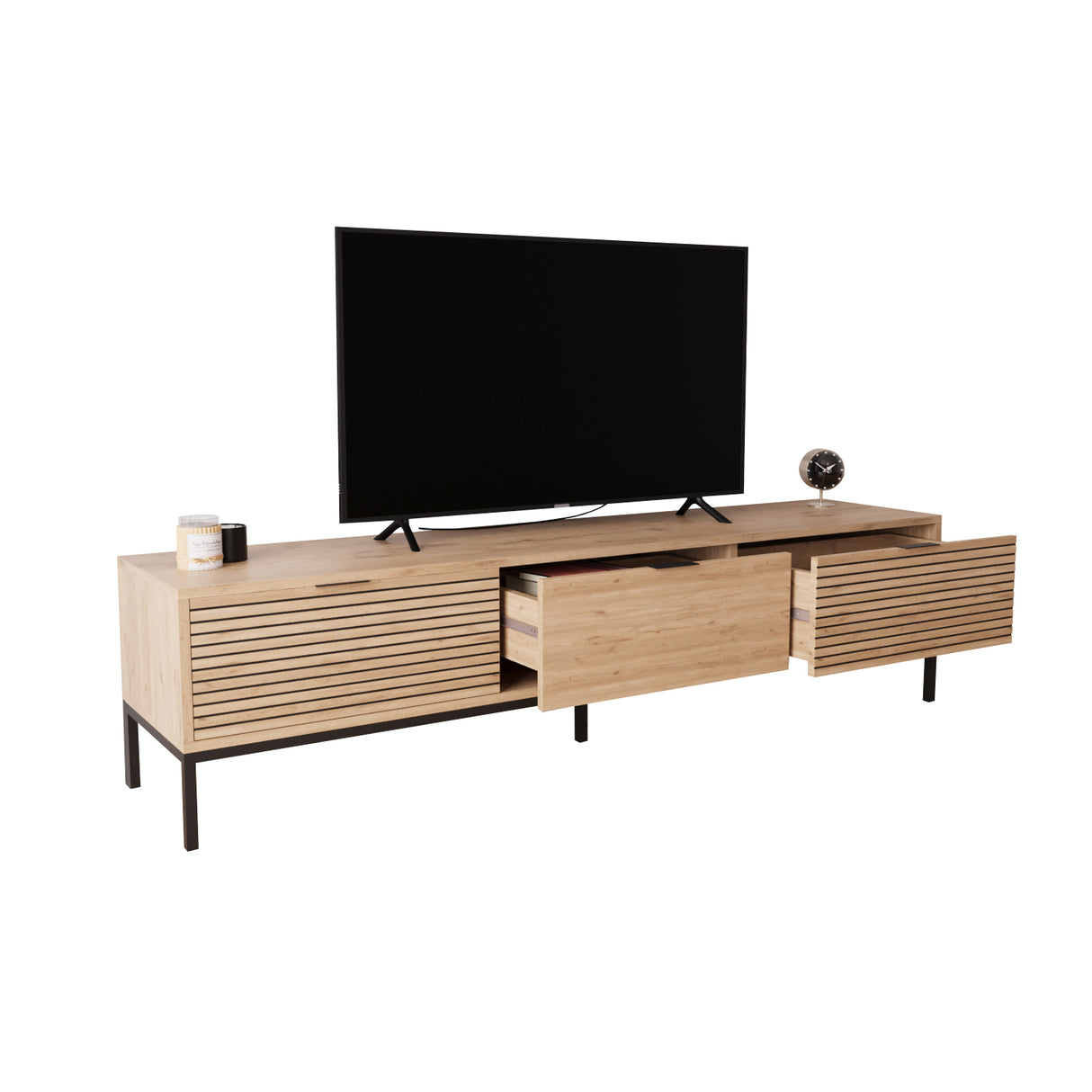 Bimossa E0060 Alya Oak Effect 180 cm TV Stand Modern Wooden TV Unit with 3 Door Storage, Long TV Stand Cabinet for Living Room TVs up to 65"