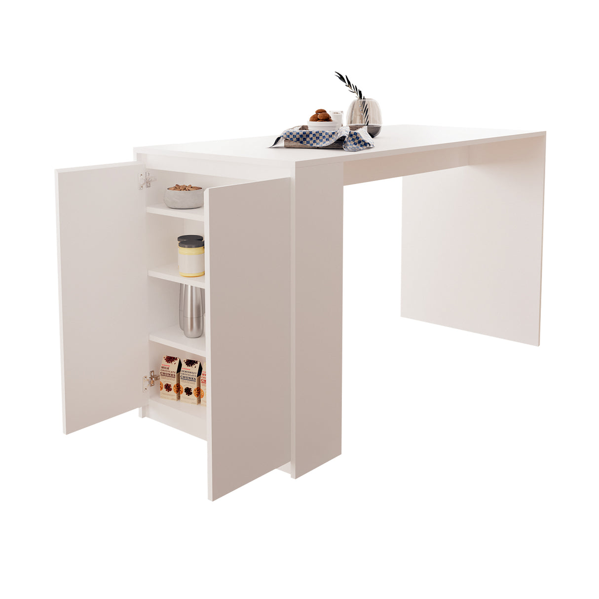 Bimossa L48 Edgar Bar Table with Storage 160cm, Modern Kitchen Bar Table & Island with Cabinet, Wooden Breakfast Bar Dining Table for Kitchen, Home Bar Table & Height Table