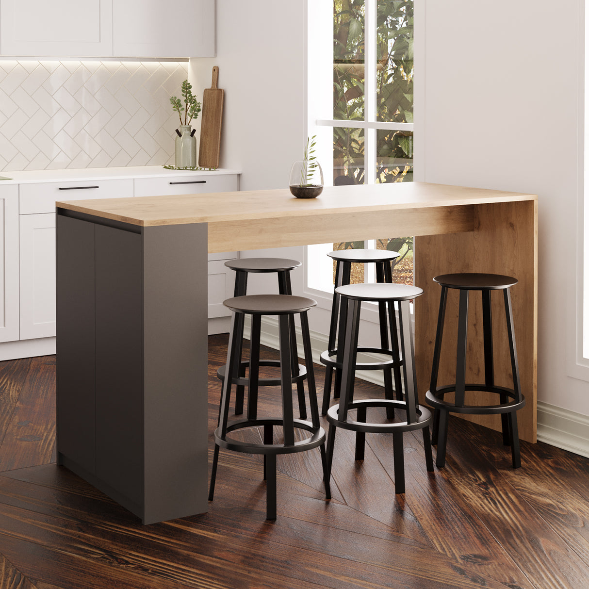 Bimossa L48 Edgar Bar Table with Storage 160cm, Modern Kitchen Bar Table & Island with Cabinet, Wooden Breakfast Bar Dining Table for Kitchen, Home Bar Table & Height Table