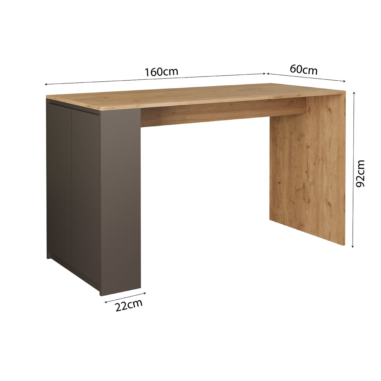 Bimossa L48 Edgar Bar Table with Storage 160cm, Modern Kitchen Bar Table & Island with Cabinet, Wooden Breakfast Bar Dining Table for Kitchen, Home Bar Table & Height Table