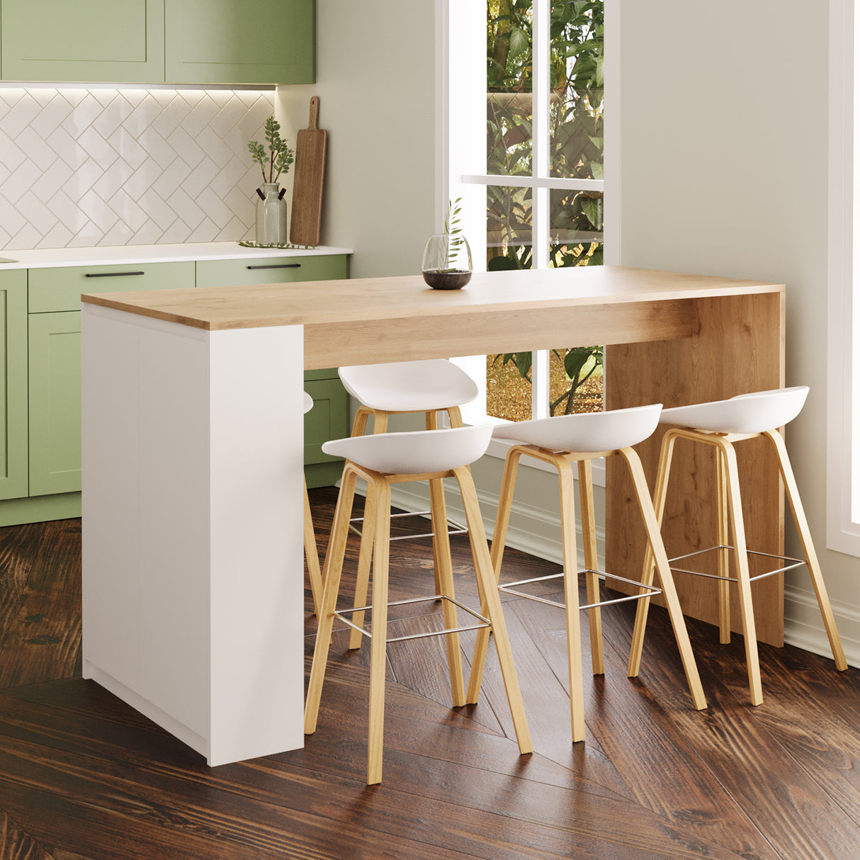 Bimossa L48 Edgar Bar Table with Storage 160cm, Modern Kitchen Bar Table & Island with Cabinet, Wooden Breakfast Bar Dining Table for Kitchen, Home Bar Table & Height Table