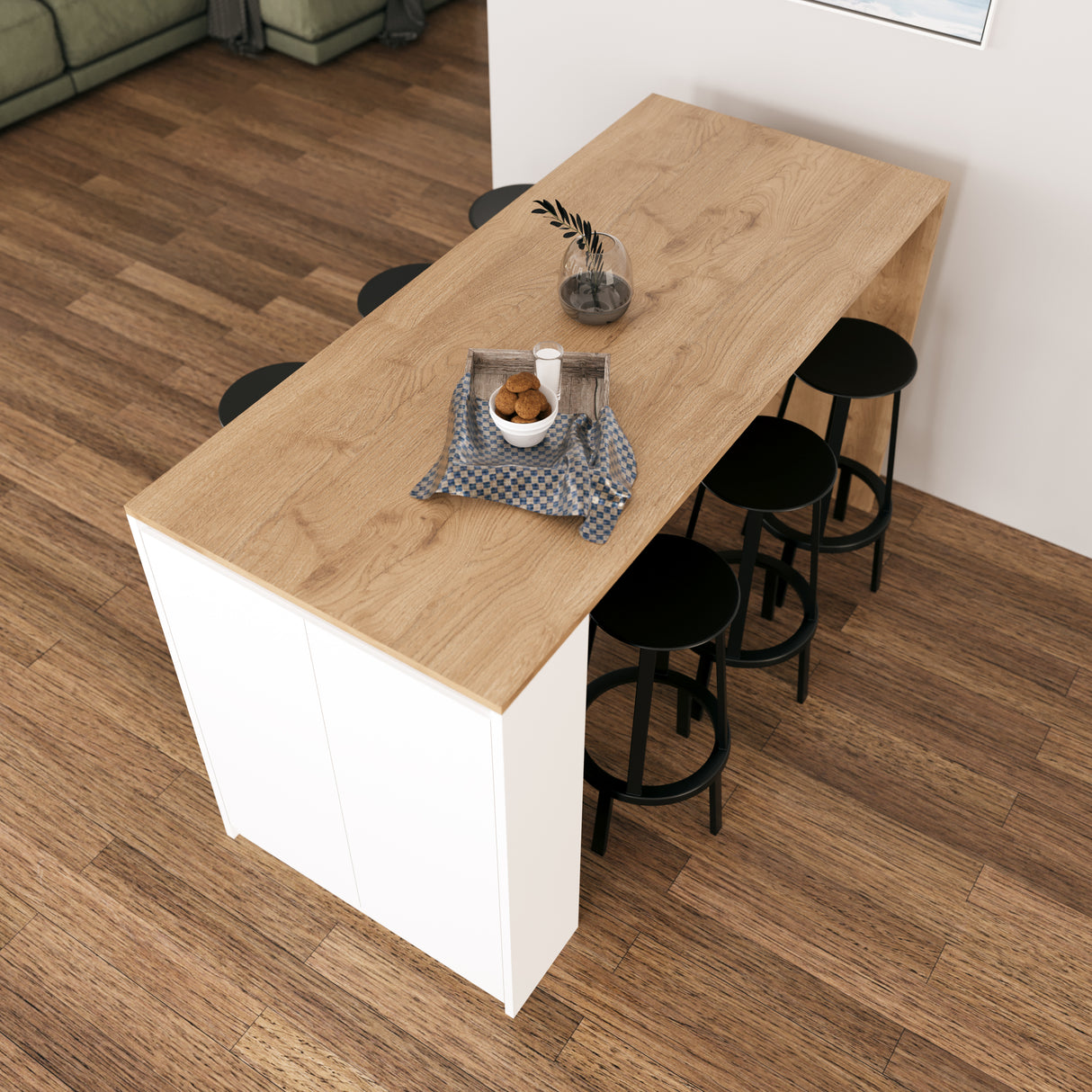 Bimossa L48 Edgar Bar Table with Storage 160cm, Modern Kitchen Bar Table & Island with Cabinet, Wooden Breakfast Bar Dining Table for Kitchen, Home Bar Table & Height Table