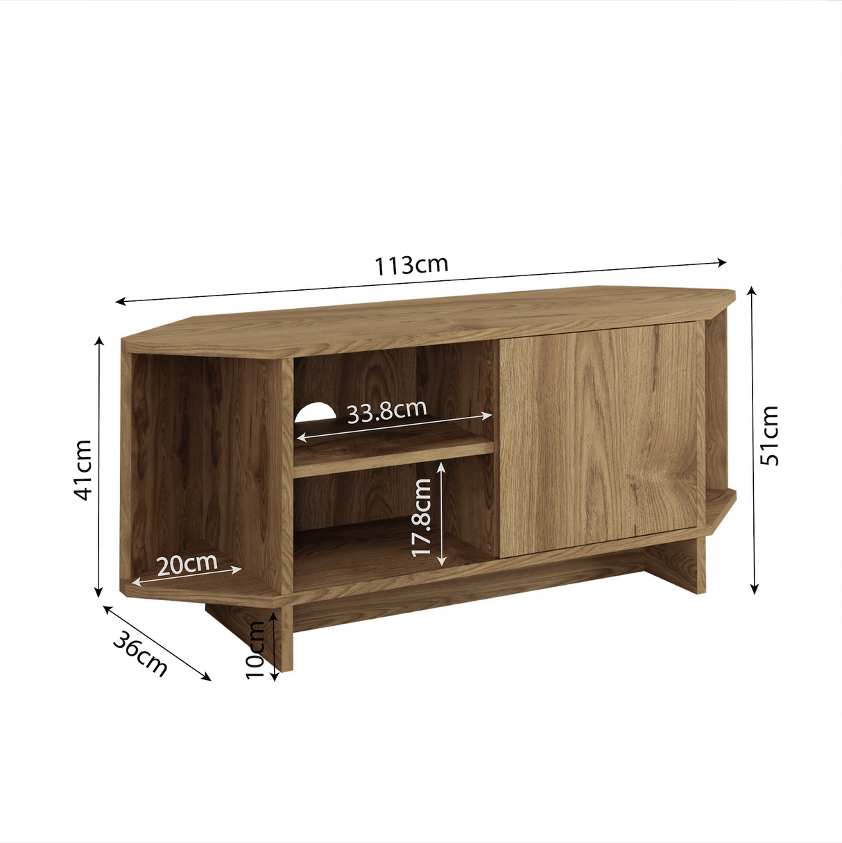 Bimossa B13 Teo Corner TV Stand – Space-Saving TV Unit for 43–48'' TVs, Compact Media Console with Open Shelves & Cabinet, Ready to Assemble, Available in 7 Colours