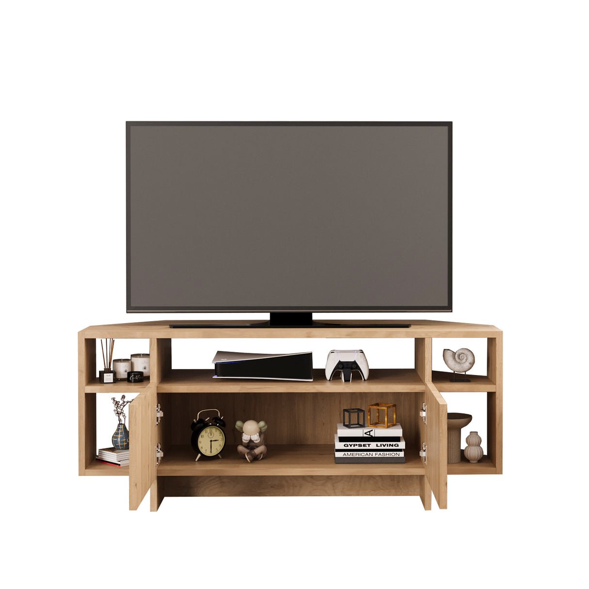 Bimossa B16 Era Corner TV Unit with Storage for up to 50 Inch TV - Modern TV Stand Cabinet with 5 Shelves, Space Saving Corner Media Console for Living Room Entertainment Centre, 6 Colour Options