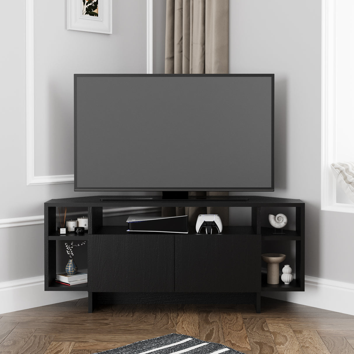 Bimossa B16 Era Corner TV Unit with Storage for up to 50 Inch TV - Modern TV Stand Cabinet with 5 Shelves, Space Saving Corner Media Console for Living Room Entertainment Centre, 6 Colour Options