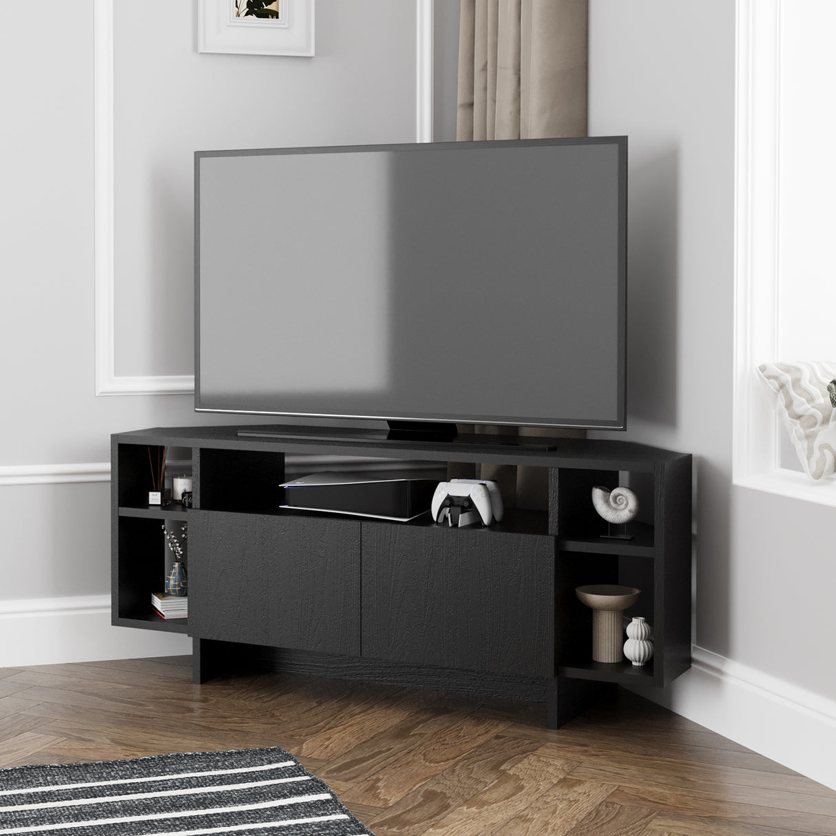 Bimossa B16 Era Corner TV Unit with Storage for up to 50 Inch TV - Modern TV Stand Cabinet with 5 Shelves, Space Saving Corner Media Console for Living Room Entertainment Centre, 6 Colour Options