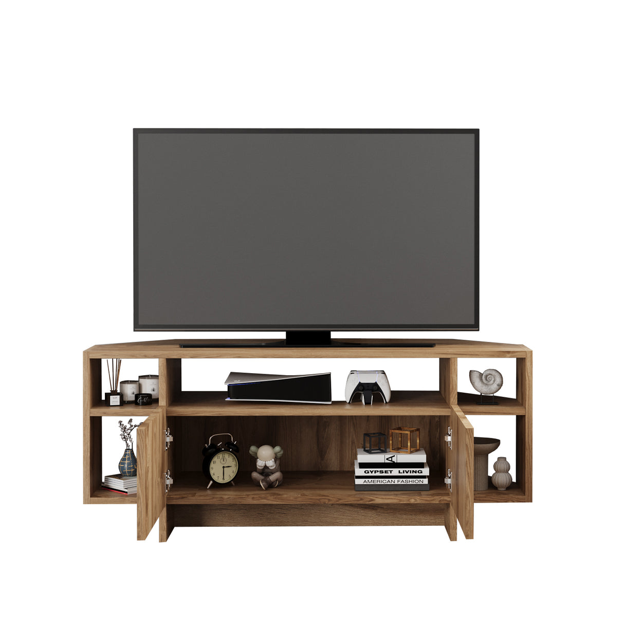 Bimossa B16 Era Corner TV Unit with Storage for up to 50 Inch TV - Modern TV Stand Cabinet with 5 Shelves, Space Saving Corner Media Console for Living Room Entertainment Centre, 6 Colour Options