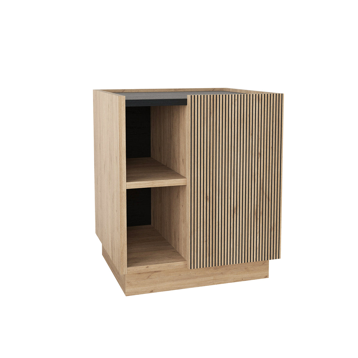 Bimossa N07 Gaia Nightstand - Modern Nightstand with Storage, 47cm Chic Bedside Table with Striped Cabinet Door and Shelves