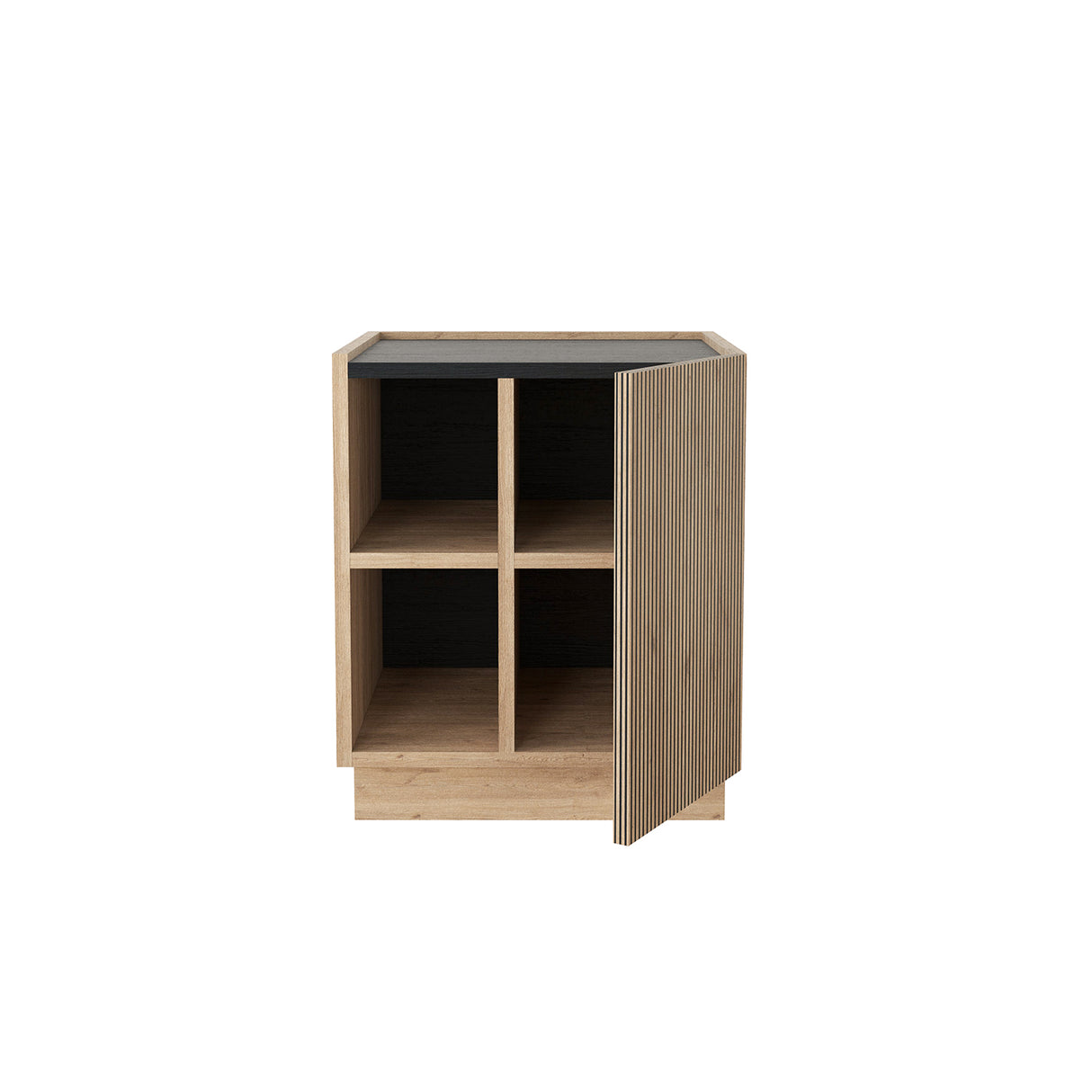 Bimossa N07 Gaia Nightstand - Modern Nightstand with Storage, 47cm Chic Bedside Table with Striped Cabinet Door and Shelves