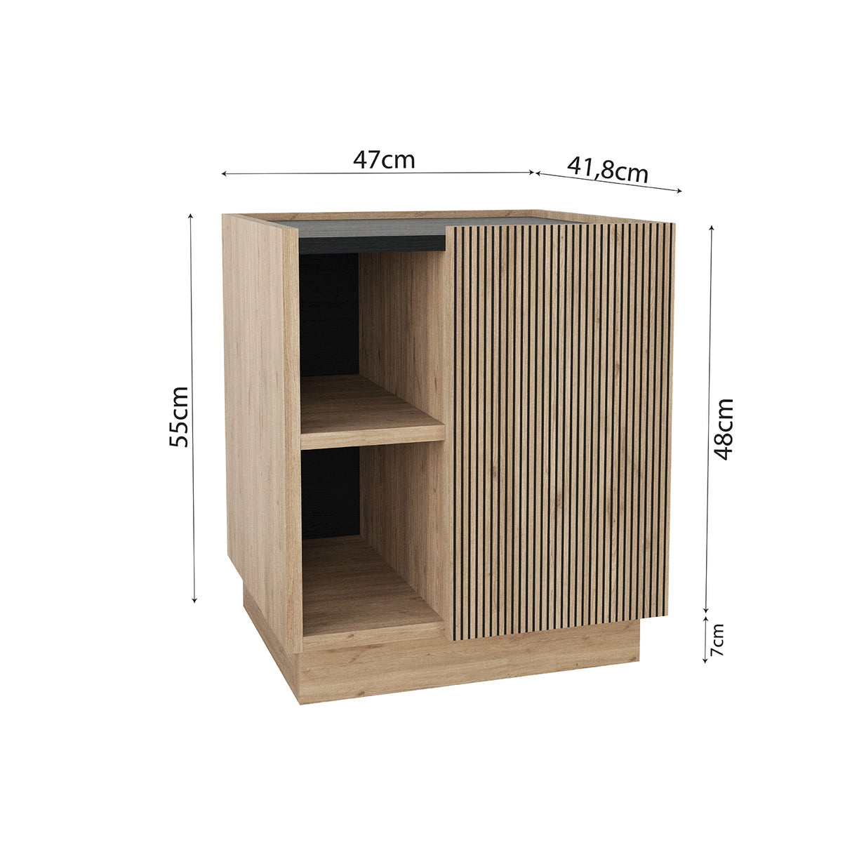 Bimossa N07 Gaia Nightstand - Modern Nightstand with Storage, 47cm Chic Bedside Table with Striped Cabinet Door and Shelves