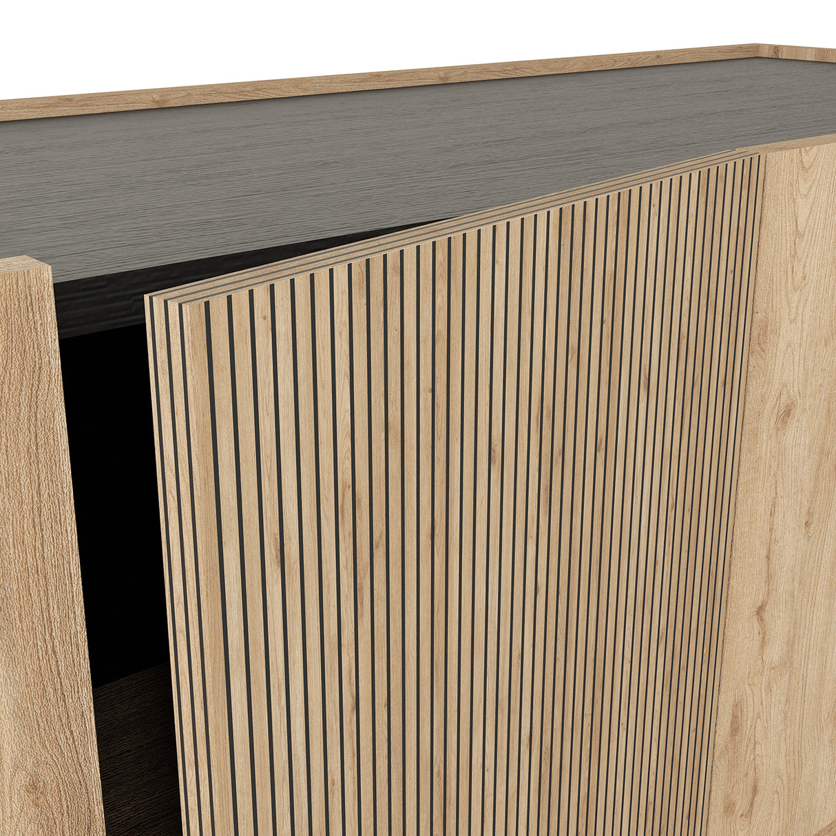 Bimossa N07 Gaia Nightstand - Modern Nightstand with Storage, 47cm Chic Bedside Table with Striped Cabinet Door and Shelves
