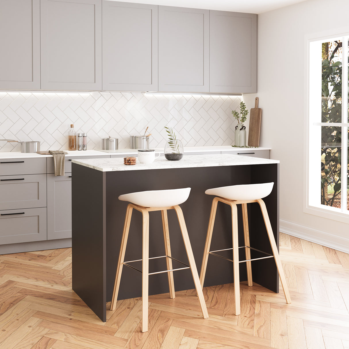 Bimossa L40 Monet Kitchen Island with Storage 127 cm - Island Table with Worktop, Wine Rack, Open Shelves & Cabinet, Modern Kitchen Prep Table/Breakfast Bar Island for Kitchen & Dining