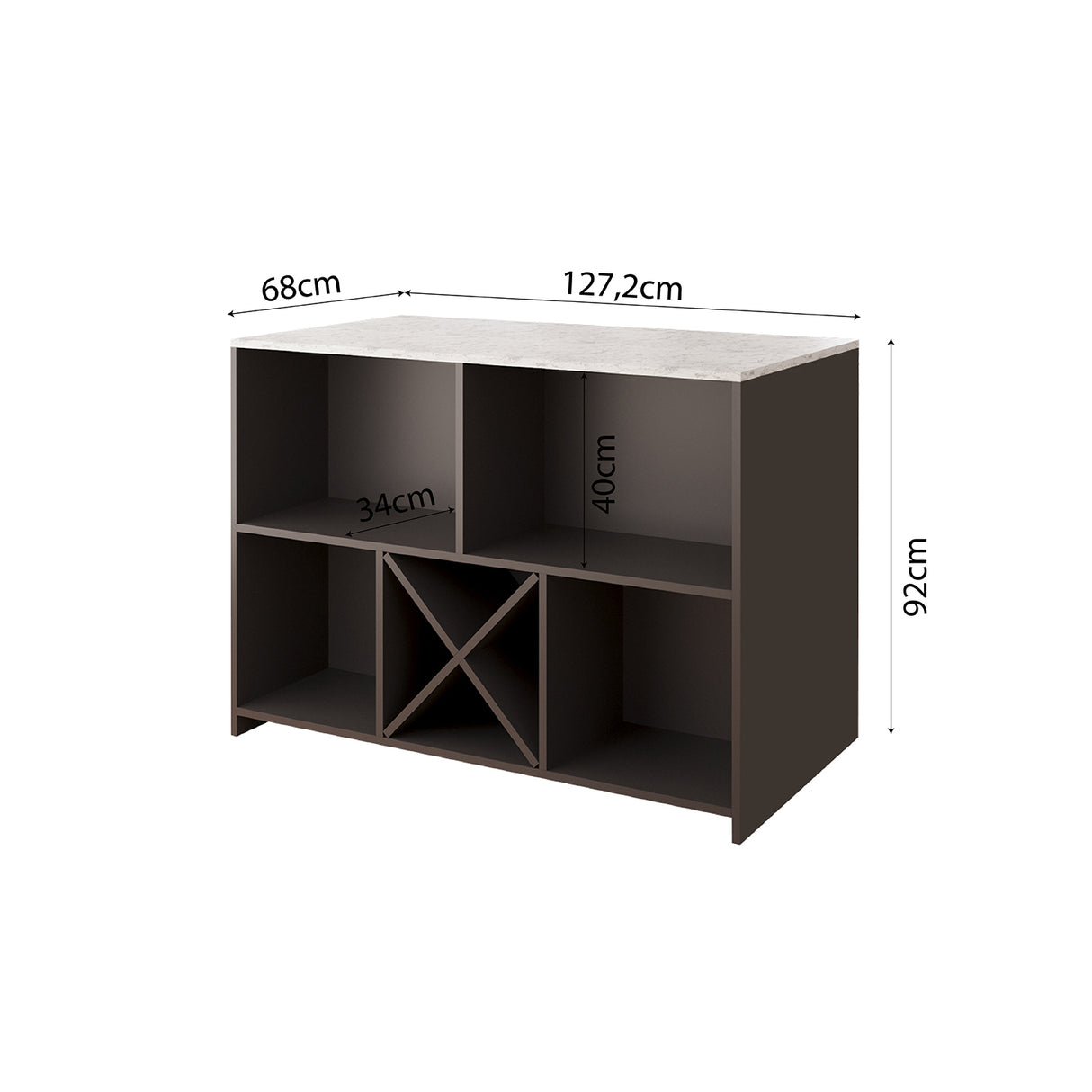 Bimossa L40 Monet Kitchen Island with Storage 127 cm - Island Table with Worktop, Wine Rack, Open Shelves & Cabinet, Modern Kitchen Prep Table/Breakfast Bar Island for Kitchen & Dining