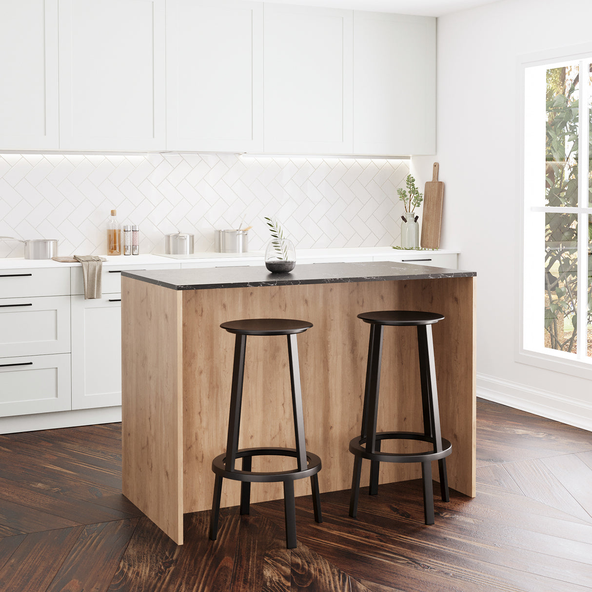 Bimossa L40 Monet Kitchen Island with Storage 127 cm - Island Table with Worktop, Wine Rack, Open Shelves & Cabinet, Modern Kitchen Prep Table/Breakfast Bar Island for Kitchen & Dining