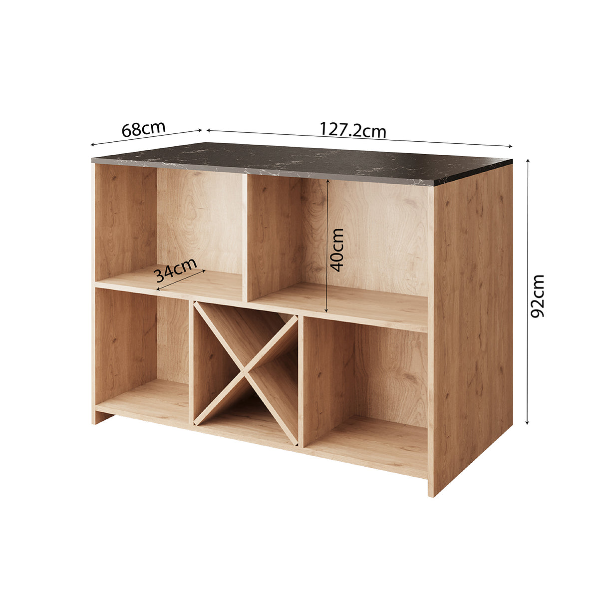 Bimossa L40 Monet Kitchen Island with Storage 127 cm - Island Table with Worktop, Wine Rack, Open Shelves & Cabinet, Modern Kitchen Prep Table/Breakfast Bar Island for Kitchen & Dining