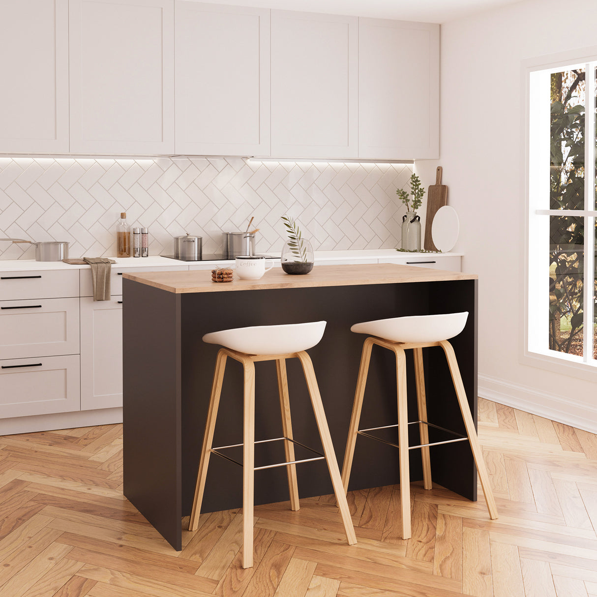 Bimossa L40 Monet Kitchen Island with Storage 127 cm - Island Table with Worktop, Wine Rack, Open Shelves & Cabinet, Modern Kitchen Prep Table/Breakfast Bar Island for Kitchen & Dining