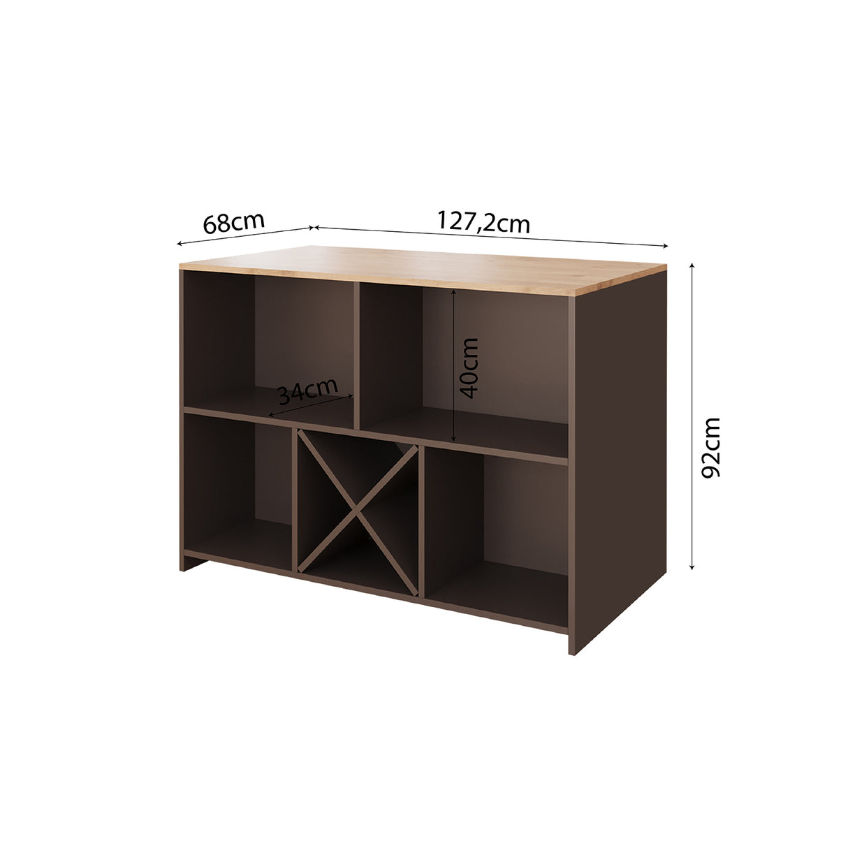 Bimossa L40 Monet Kitchen Island with Storage 127 cm - Island Table with Worktop, Wine Rack, Open Shelves & Cabinet, Modern Kitchen Prep Table/Breakfast Bar Island for Kitchen & Dining