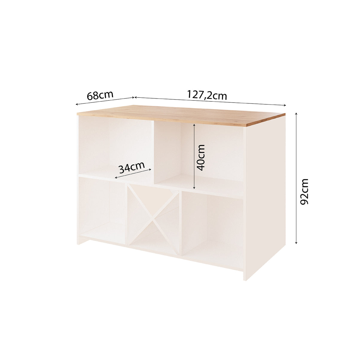 Bimossa L40 Monet Kitchen Island with Storage 127 cm - Island Table with Worktop, Wine Rack, Open Shelves & Cabinet, Modern Kitchen Prep Table/Breakfast Bar Island for Kitchen & Dining