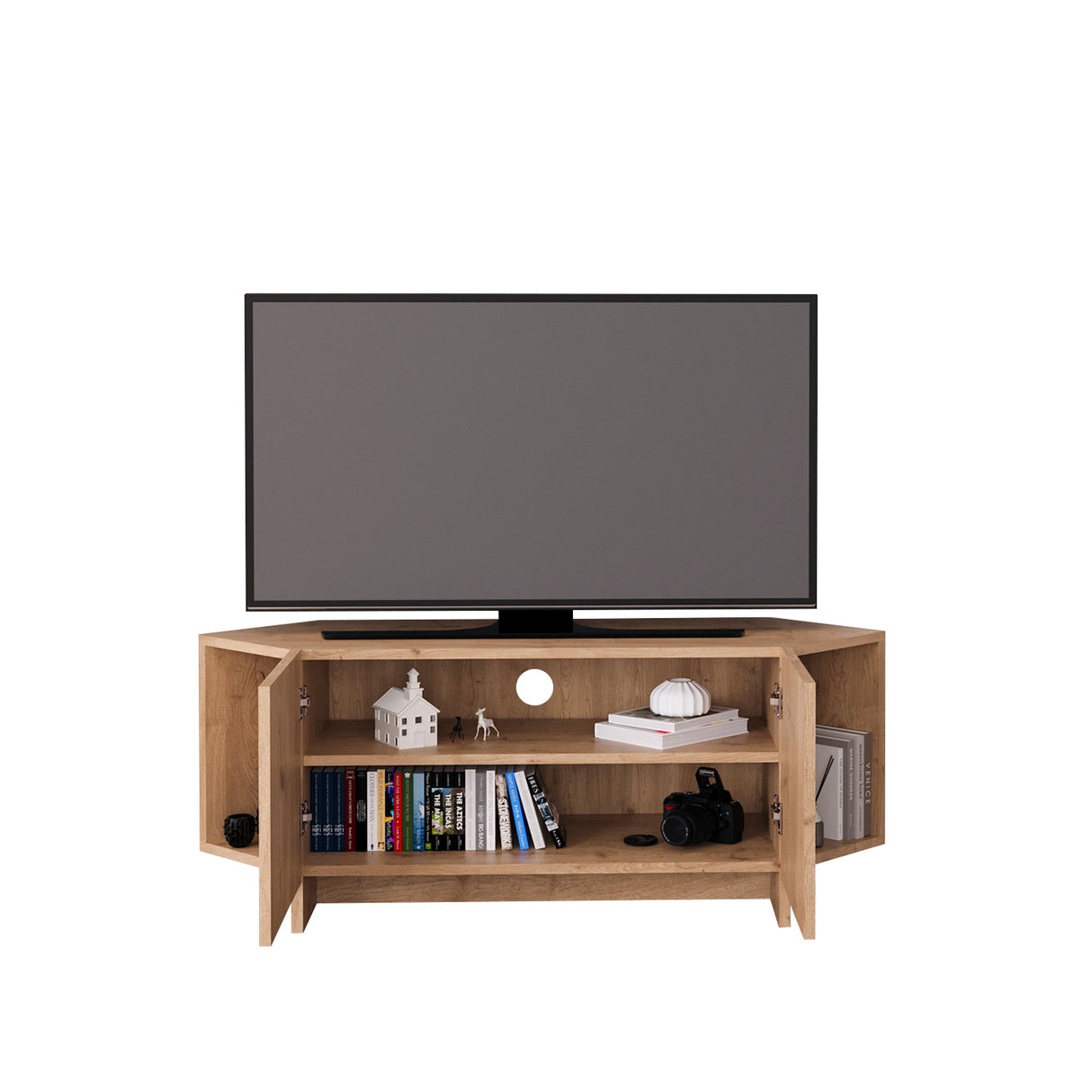 Bimossa B15 Ola Corner TV Unit for TVs up to 50 Inch, TV Stand with Storage Cabinet & Shelves, Space Saving Media Console for Living Room, Modern Corner Television Unit, 6 Colour Options
