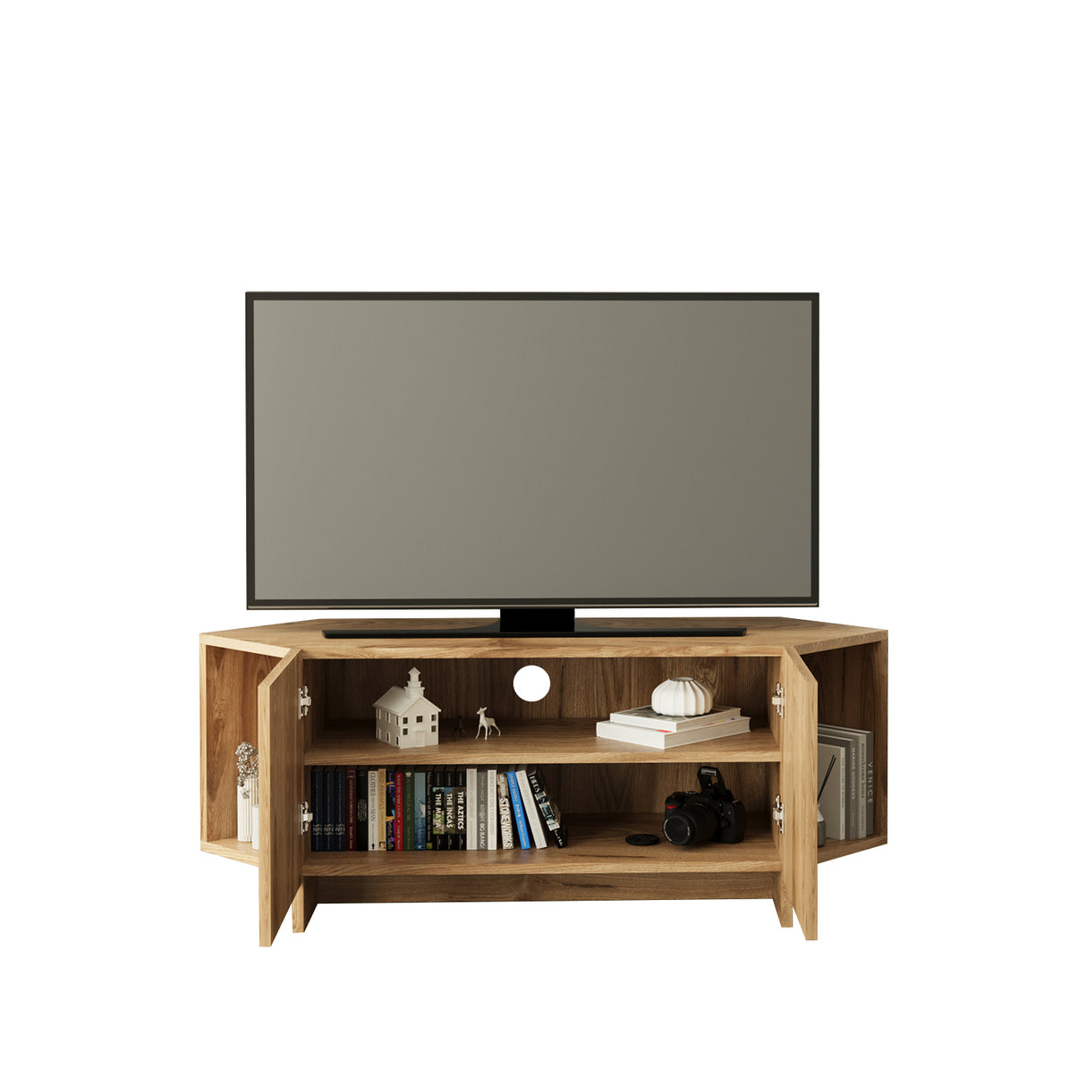 Bimossa B15 Ola Corner TV Unit for TVs up to 50 Inch, TV Stand with Storage Cabinet & Shelves, Space Saving Media Console for Living Room, Modern Corner Television Unit, 6 Colour Options