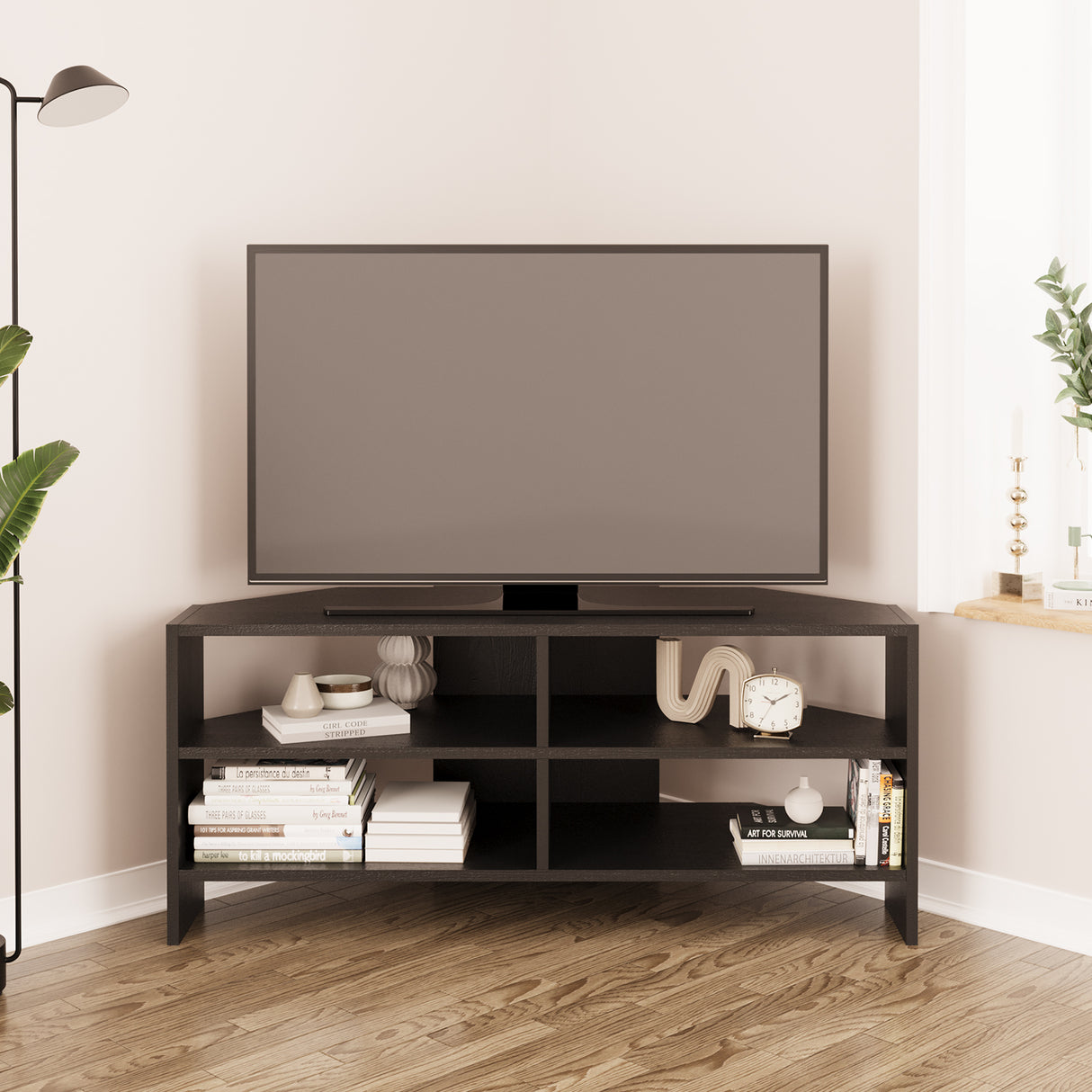 Bimossa B14 Roy Corner TV Unit for 43–48 Inch TVs, Modern Corner TV Stand Cabinet with Storage Shelves, Space Saving Media Console for Living Room, Compact Television Stand with 6 Colour Options