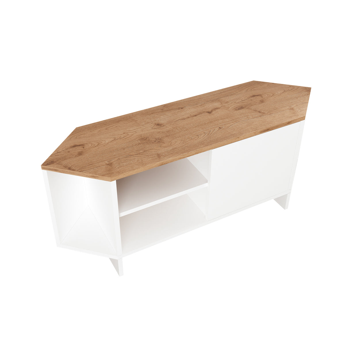 Bimossa B13 Teo Corner TV Stand – Space-Saving TV Unit for 43–48'' TVs, Compact Media Console with Open Shelves & Cabinet, Ready to Assemble, Available in 7 Colours