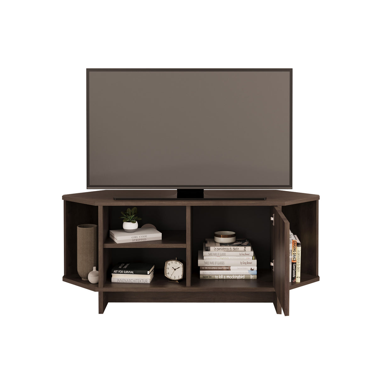 Bimossa B13 Teo Corner TV Stand – Space-Saving TV Unit for 43–48'' TVs, Compact Media Console with Open Shelves & Cabinet, Ready to Assemble, Available in 7 Colours