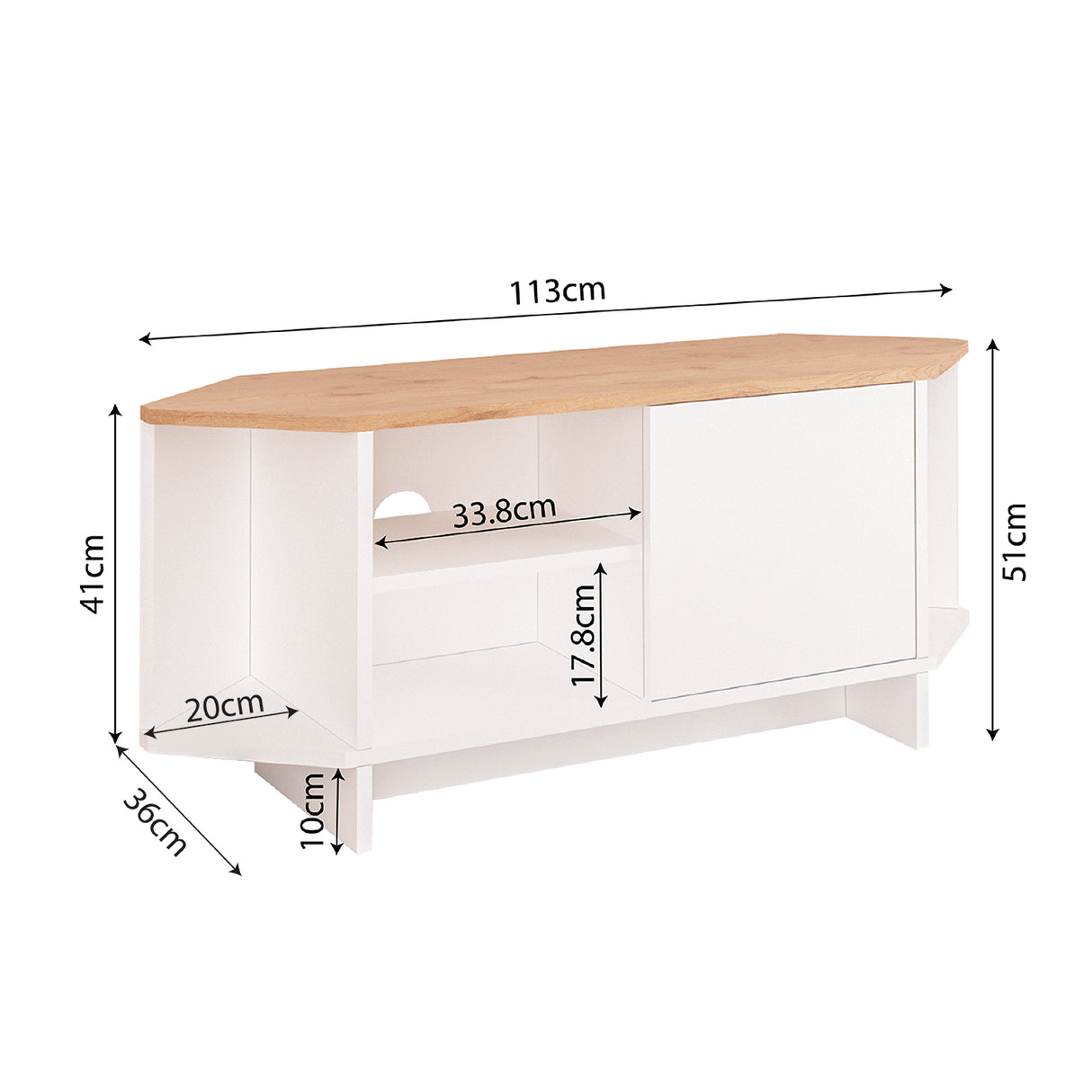 Bimossa B13 Teo Corner TV Stand – Space-Saving TV Unit for 43–48'' TVs, Compact Media Console with Open Shelves & Cabinet, Ready to Assemble, Available in 7 Colours