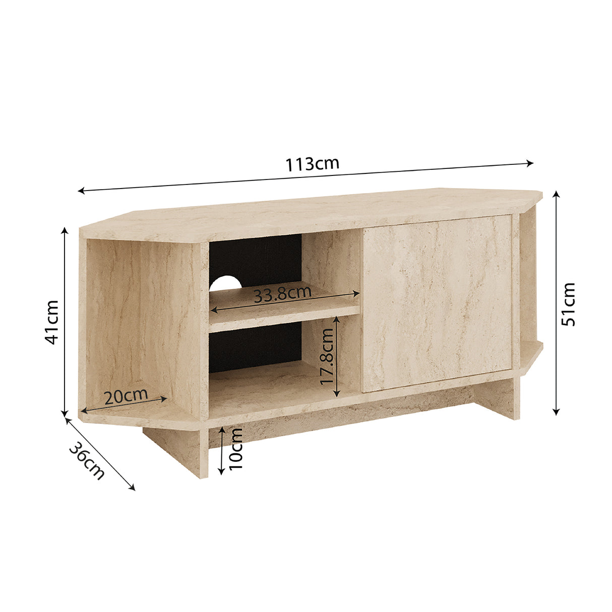 Bimossa B13 Teo Corner TV Stand – Space-Saving TV Unit for 43–48'' TVs, Compact Media Console with Open Shelves & Cabinet, Ready to Assemble, Available in 7 Colours