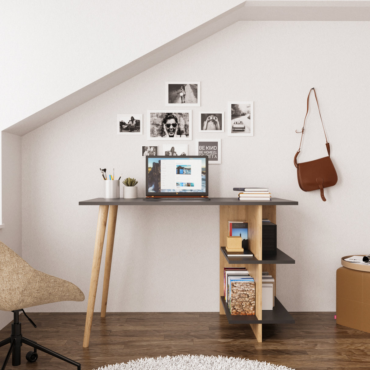 Bimossa S61 Violet Desk Oak - Light Grey & Oak - Anthracite Grey