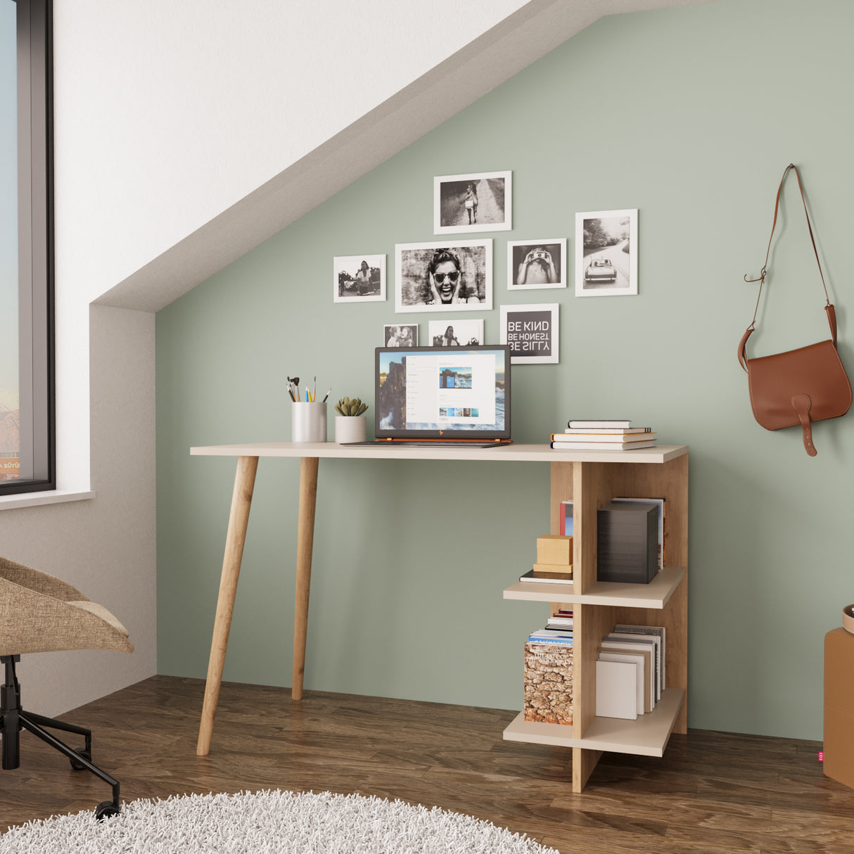 Bimossa S61 Violet Desk Oak - Light Grey & Oak - Anthracite Grey