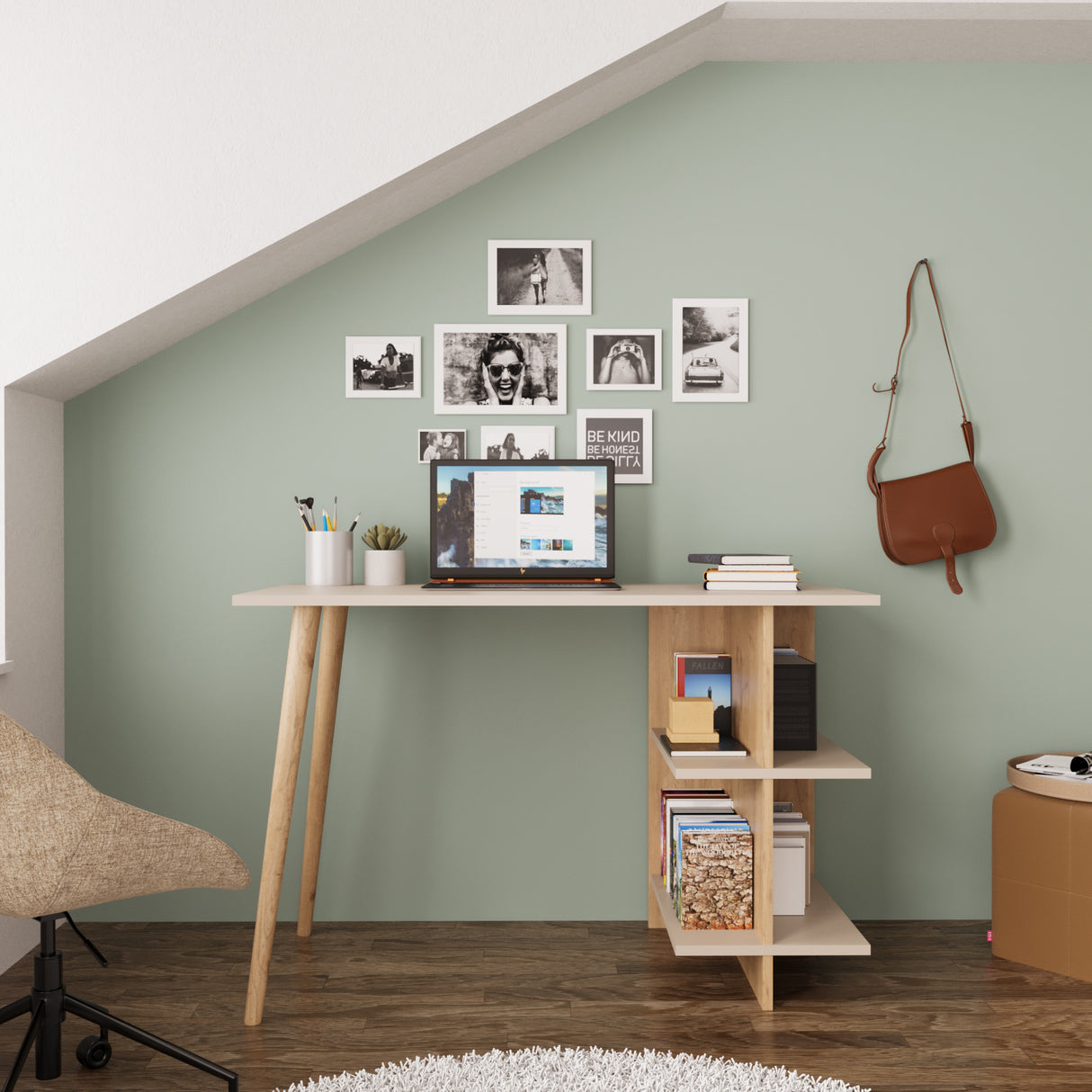 Bimossa S61 Violet Desk Oak - Light Grey & Oak - Anthracite Grey