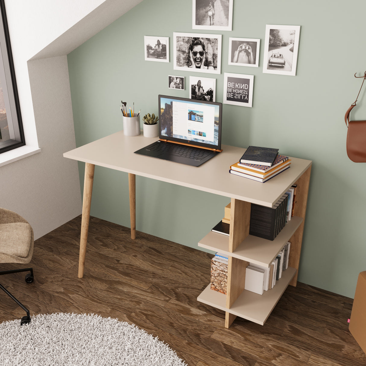 Bimossa S61 Violet Desk Oak - Light Grey & Oak - Anthracite Grey