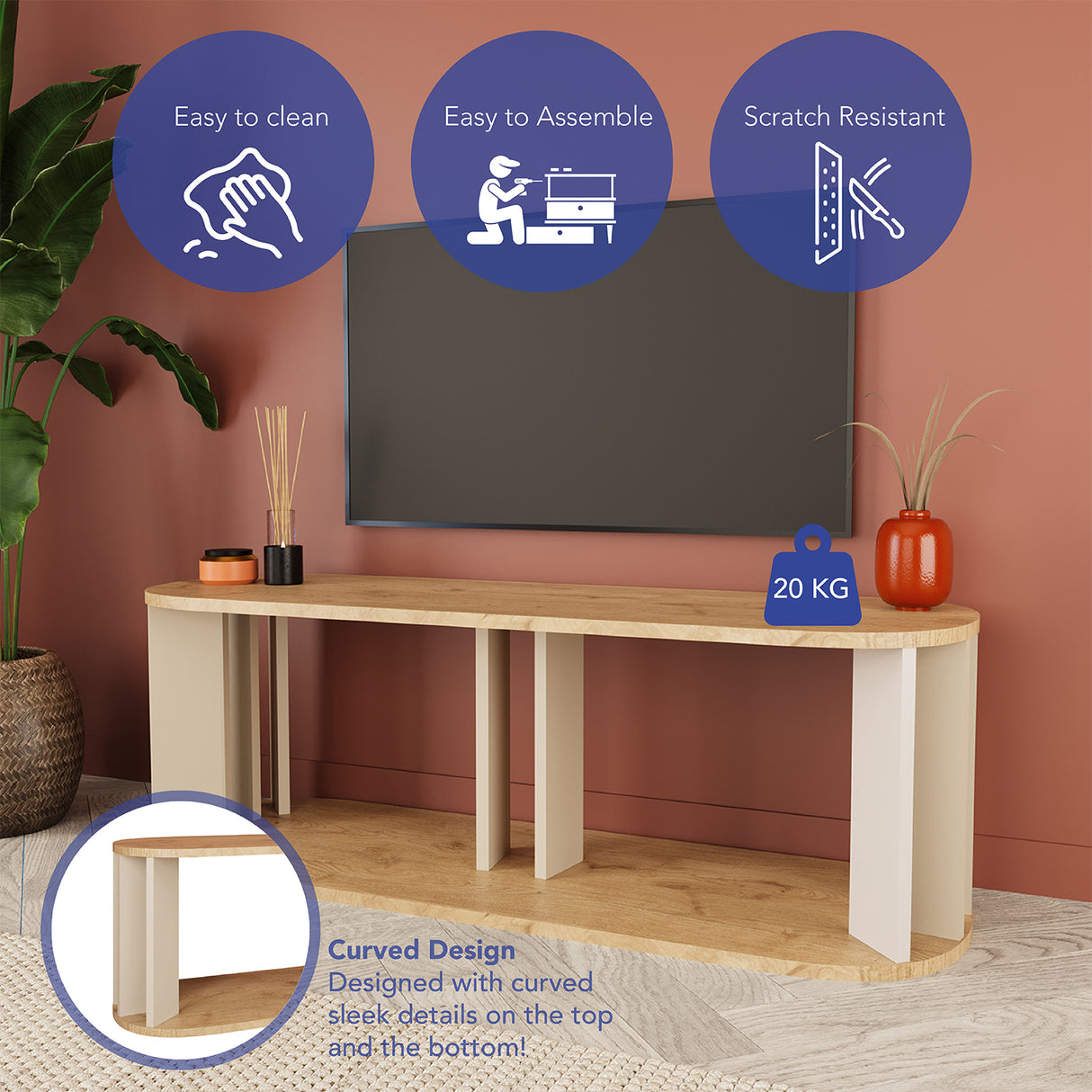 Bimossa B0110 Ursula TV Stand Light Grey - Oak