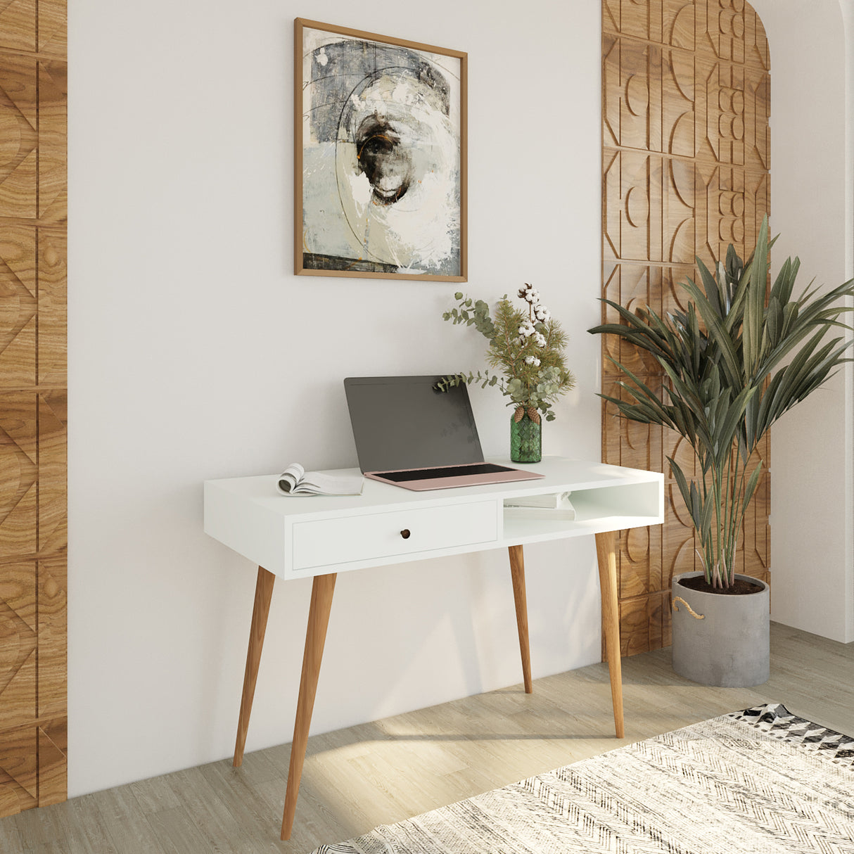 Bimossa S51 Janus Writing Desk White & Oak - White