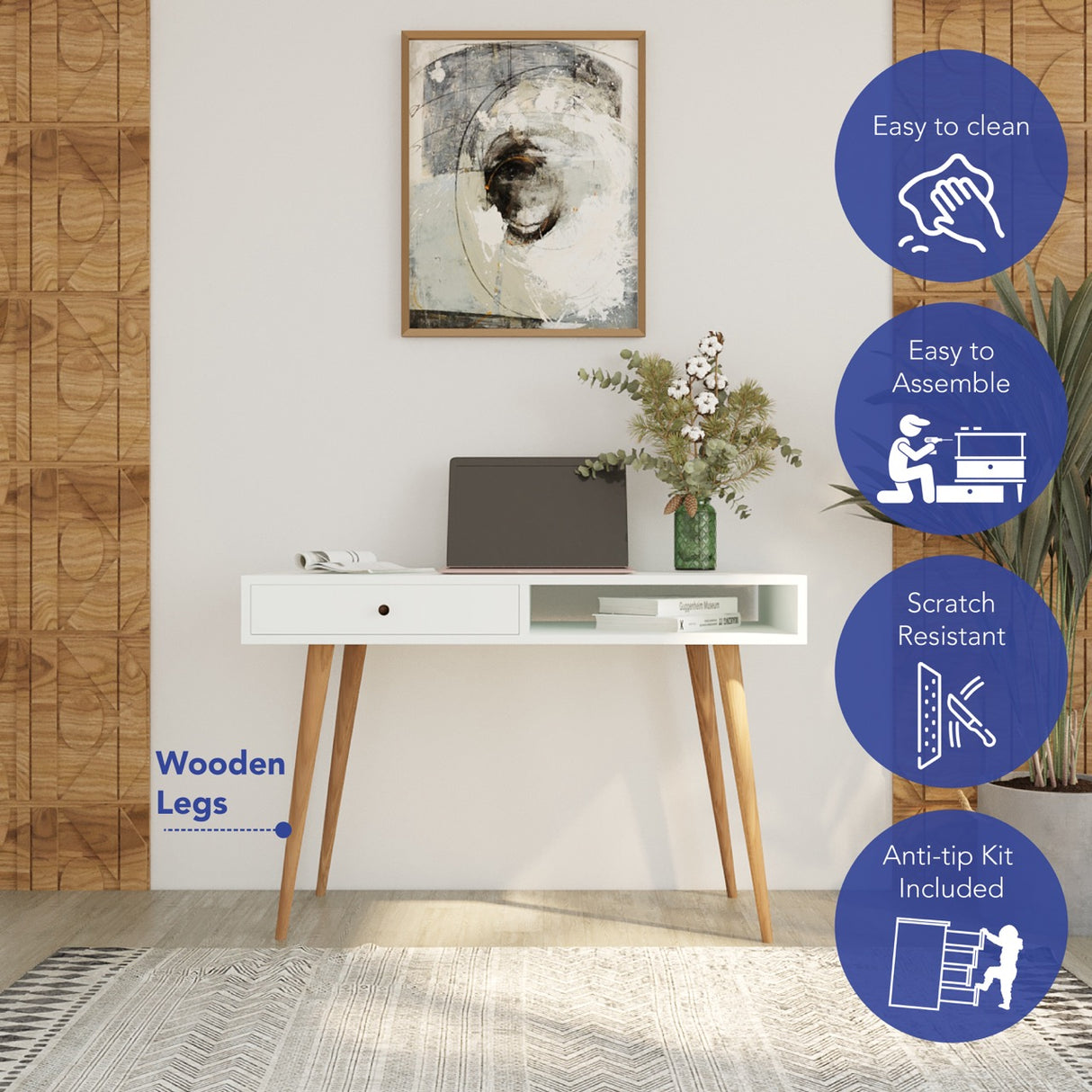 Bimossa S51 Janus Writing Desk White & Oak - White