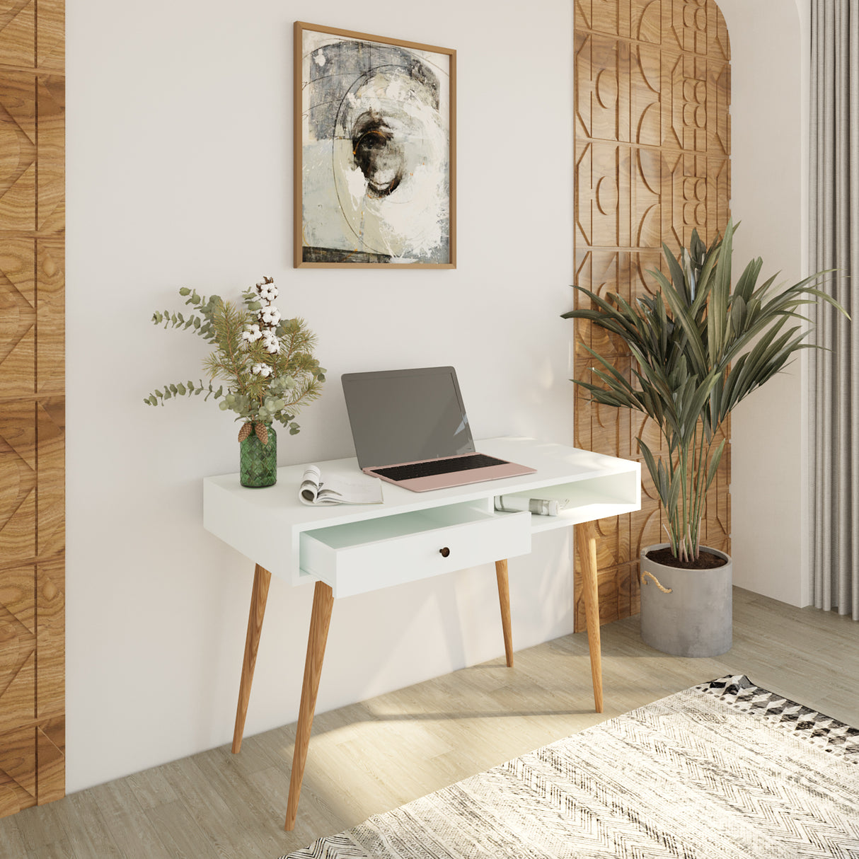Bimossa S51 Janus Writing Desk White & Oak - White