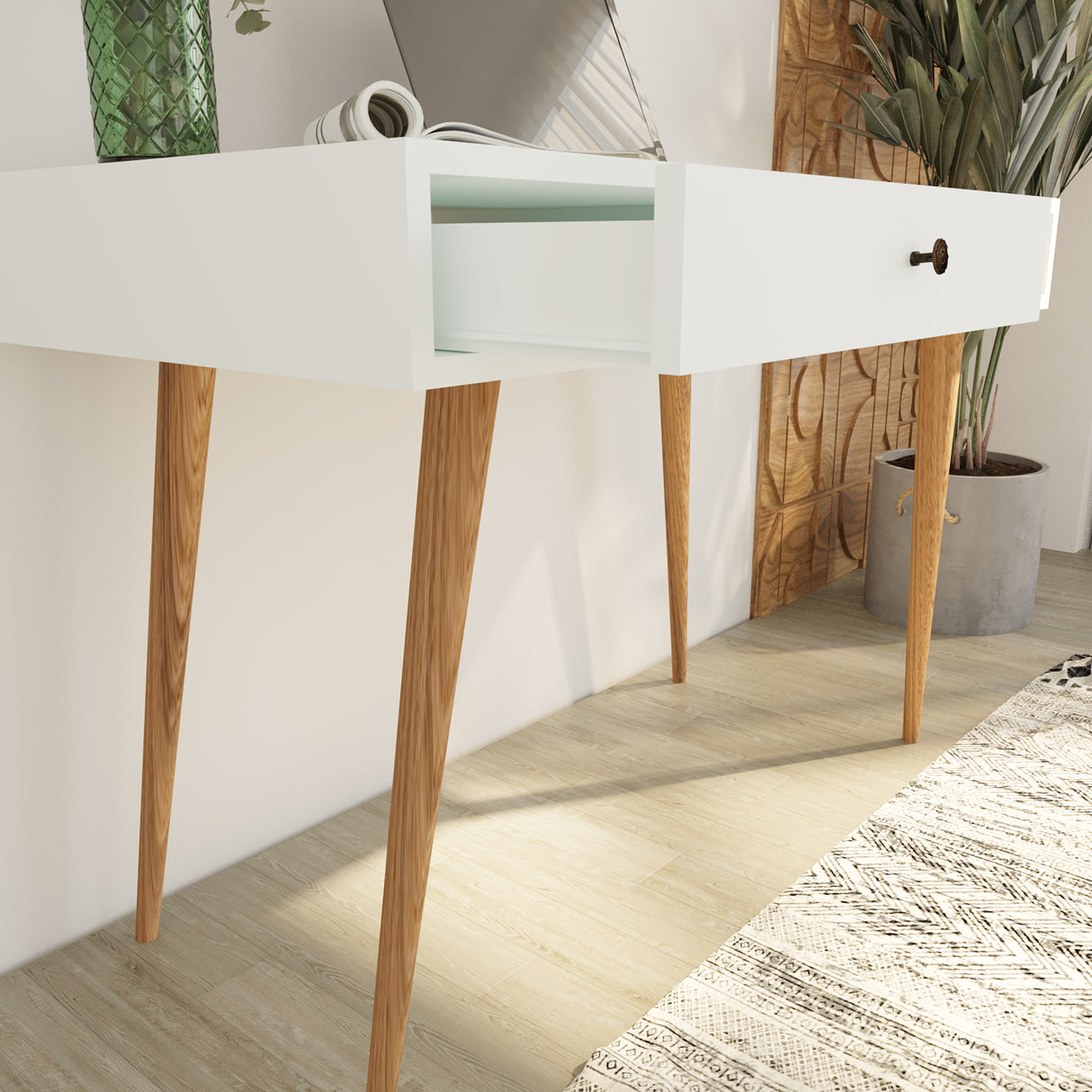 Bimossa S51 Janus Writing Desk White & Oak - White