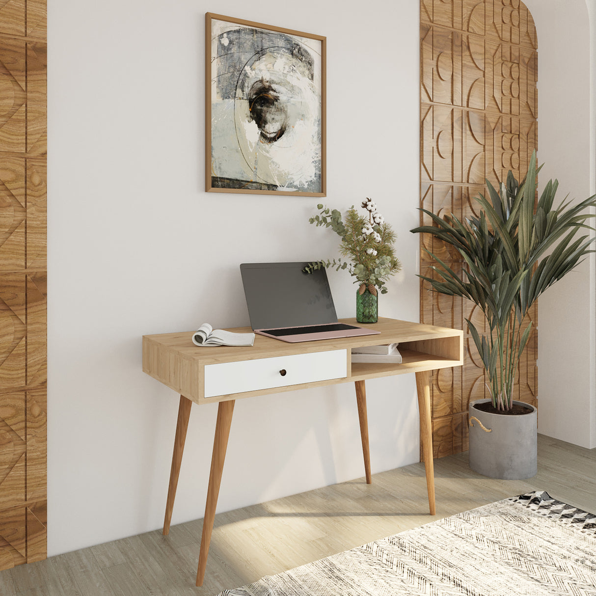 Bimossa S51 Janus Writing Desk White & Oak - White