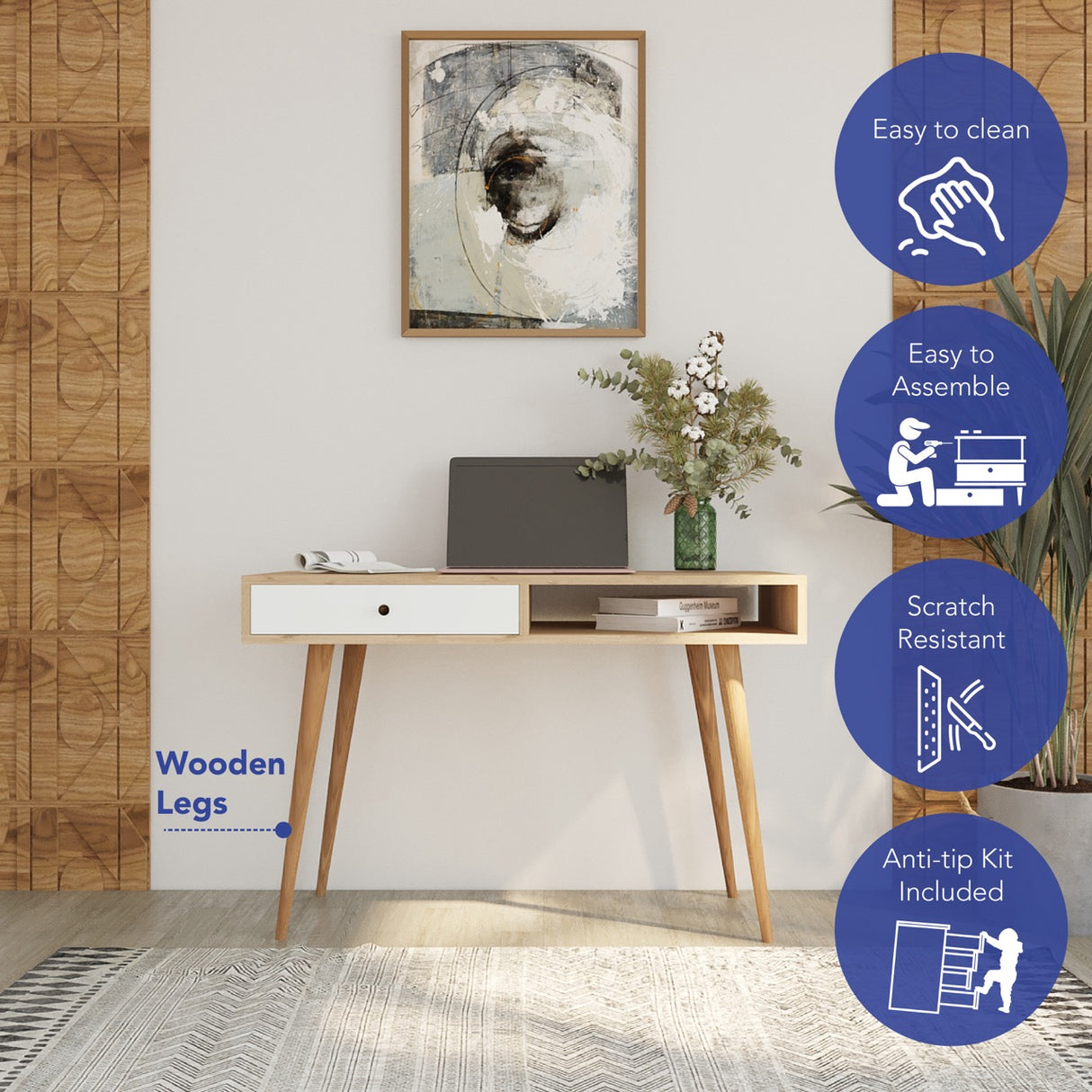 Bimossa S51 Janus Writing Desk White & Oak - White