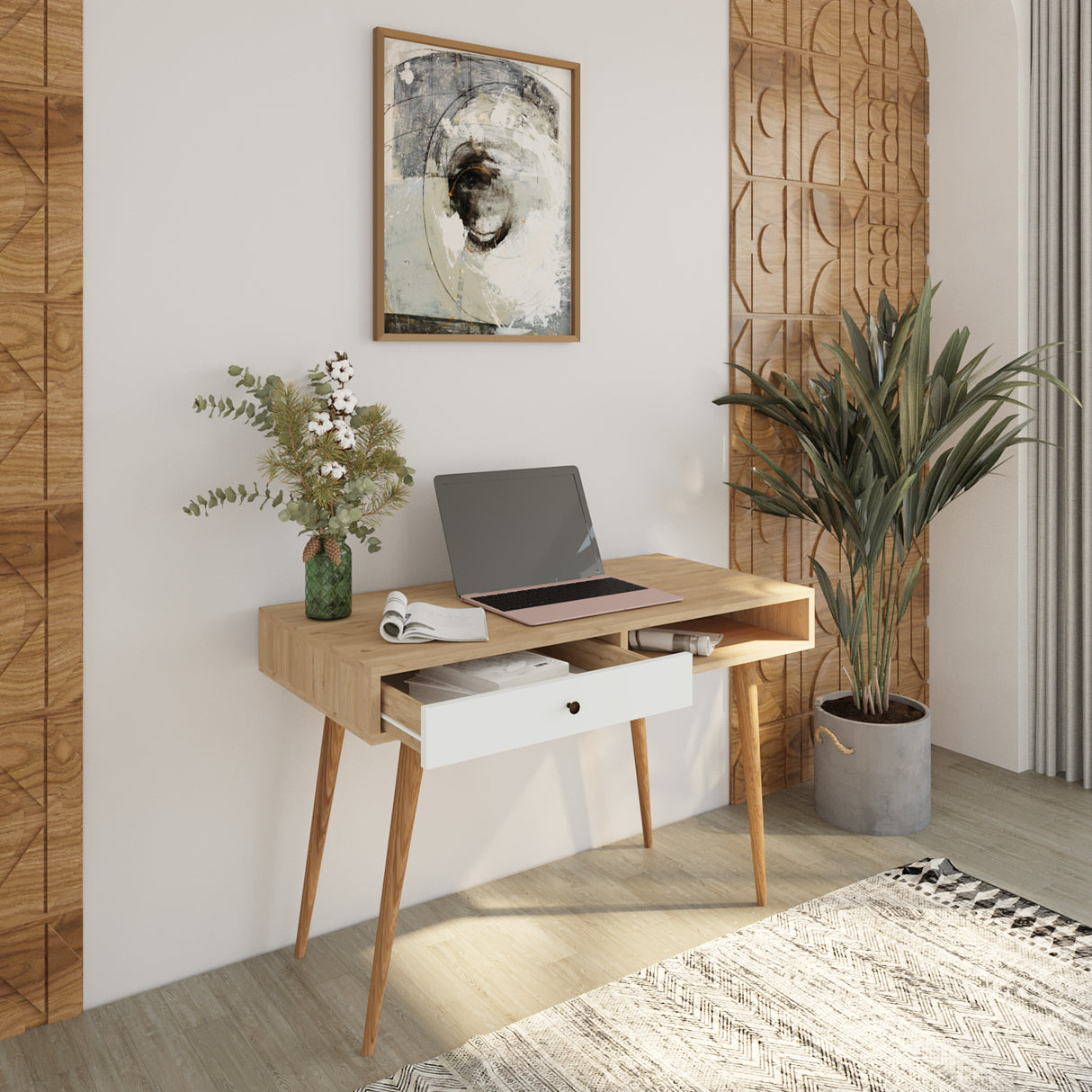 Bimossa S51 Janus Writing Desk White & Oak - White