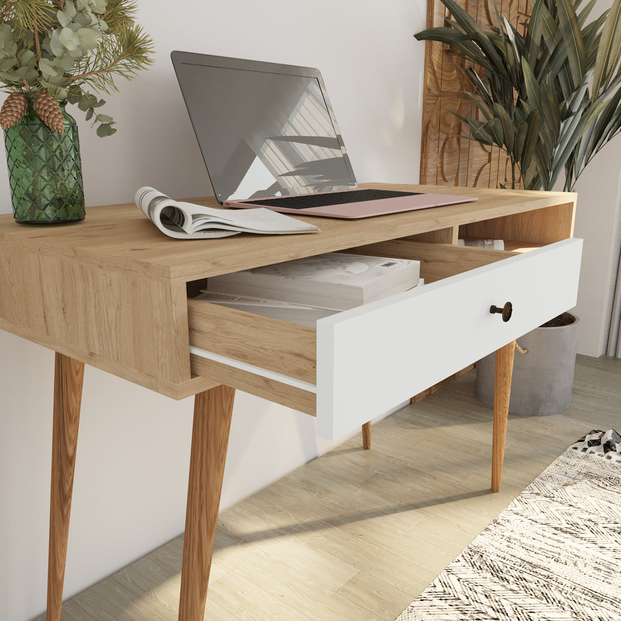 Bimossa S51 Janus Writing Desk White & Oak - White
