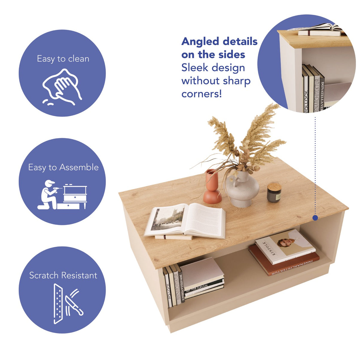 Bimossa O0020 Mono Coffee Table Oak - Light Grey