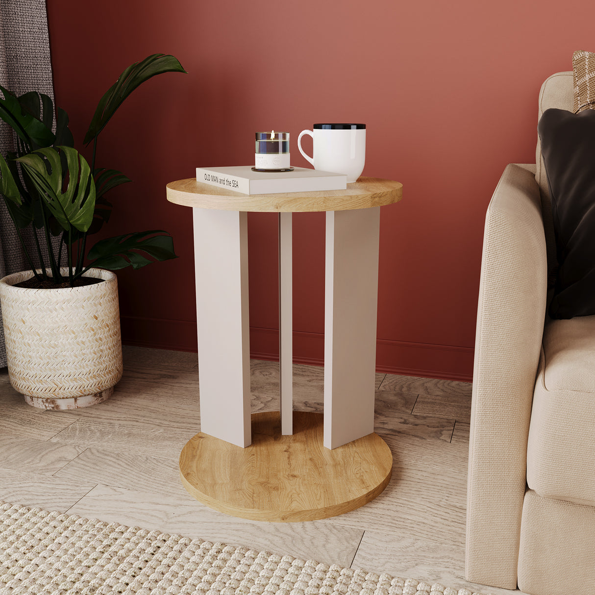 Bimossa I0410 Ursula Round Side Table Light Grey and Oak