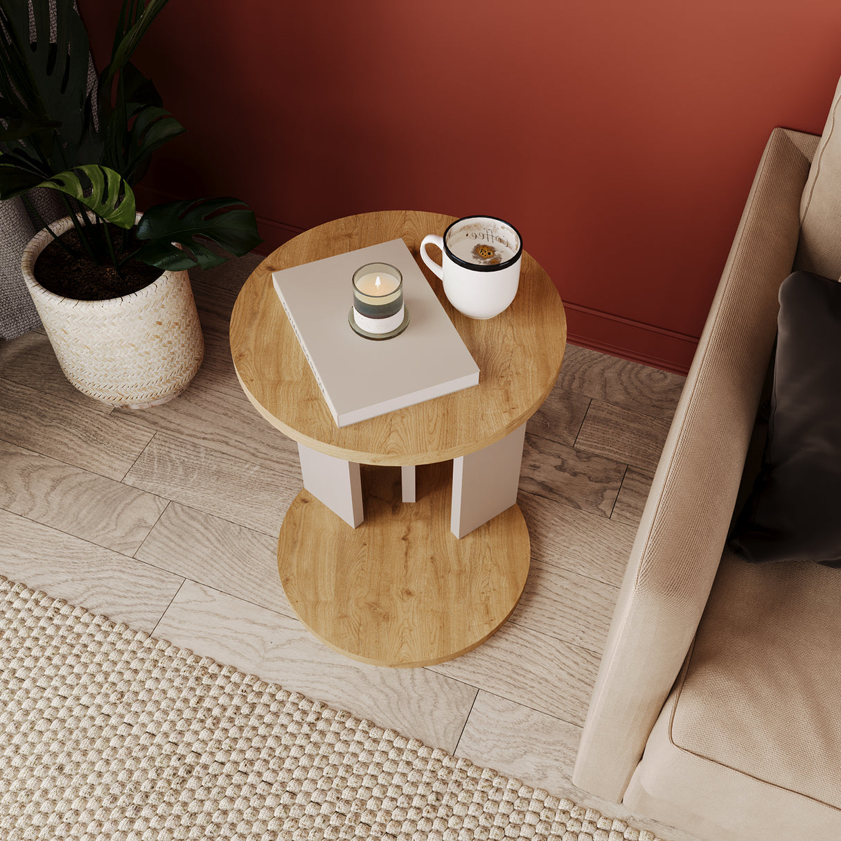 Bimossa I0410 Ursula Round Side Table Light Grey and Oak