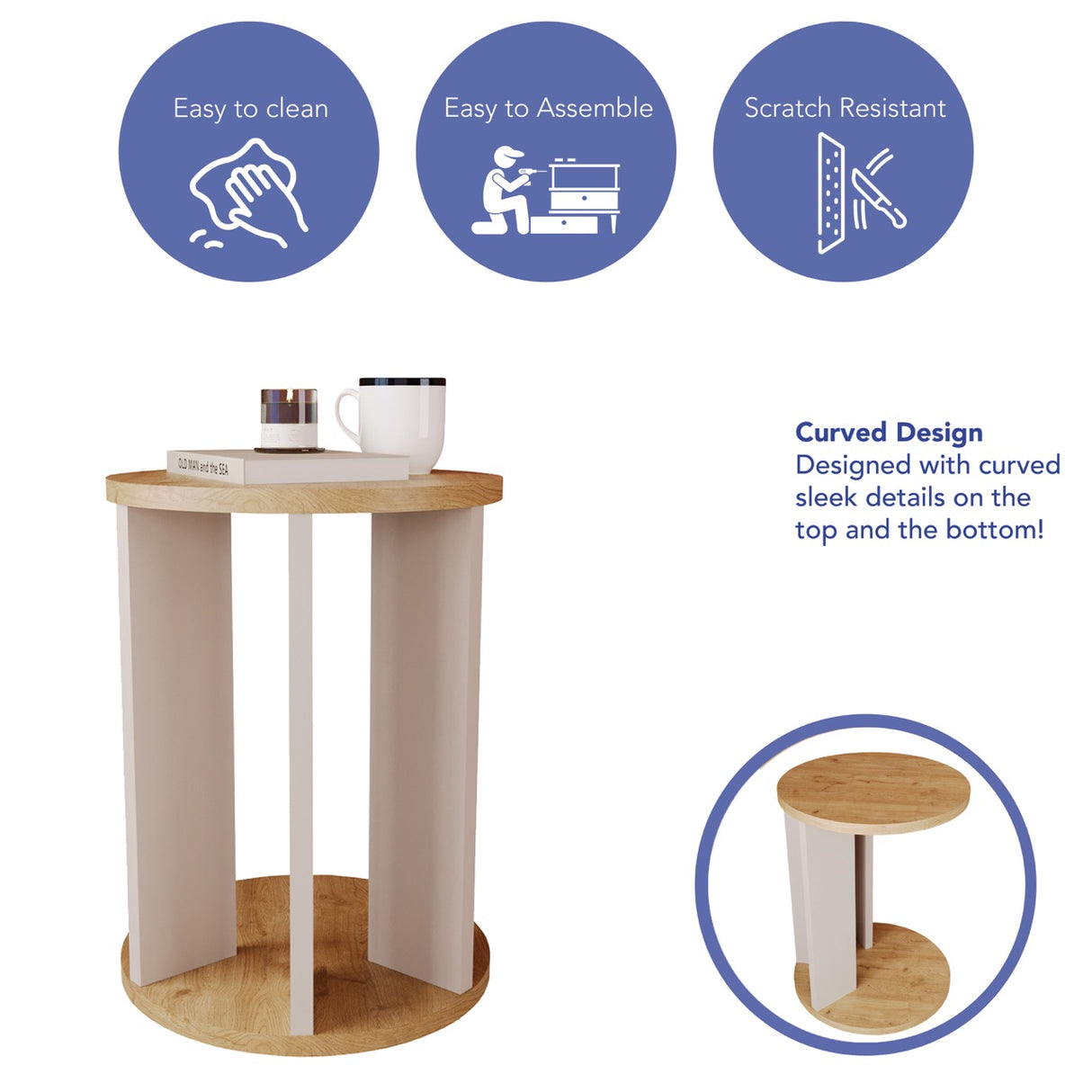 Bimossa I0410 Ursula Round Side Table Light Grey and Oak