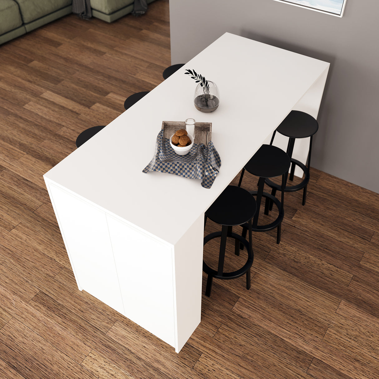 Bimossa L48 Edgar Bar Table with Storage 160cm, Modern Kitchen Bar Table & Island with Cabinet, Wooden Breakfast Bar Dining Table for Kitchen, Home Bar Table & Height Table