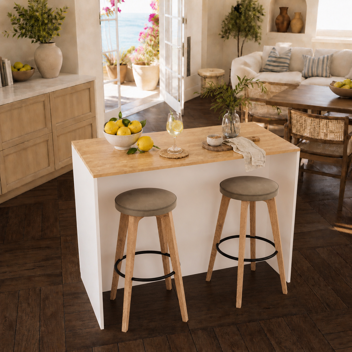 Bimossa L40 Monet Kitchen Island with Storage 127 cm - Island Table with Worktop, Wine Rack, Open Shelves & Cabinet, Modern Kitchen Prep Table/Breakfast Bar Island for Kitchen & Dining