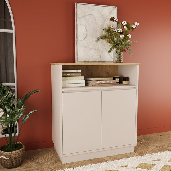 Bimossa Y0070 Mono Wooden Shoe Rack Cabinet – 80 cm Oak Sideboard and Storage Unit with Drawers, Durable Floor Cabinet for Bedroom, Living Room Storage, Kitchen Units, Hallway or Narrow Sideboard (Oak&Light Grey)