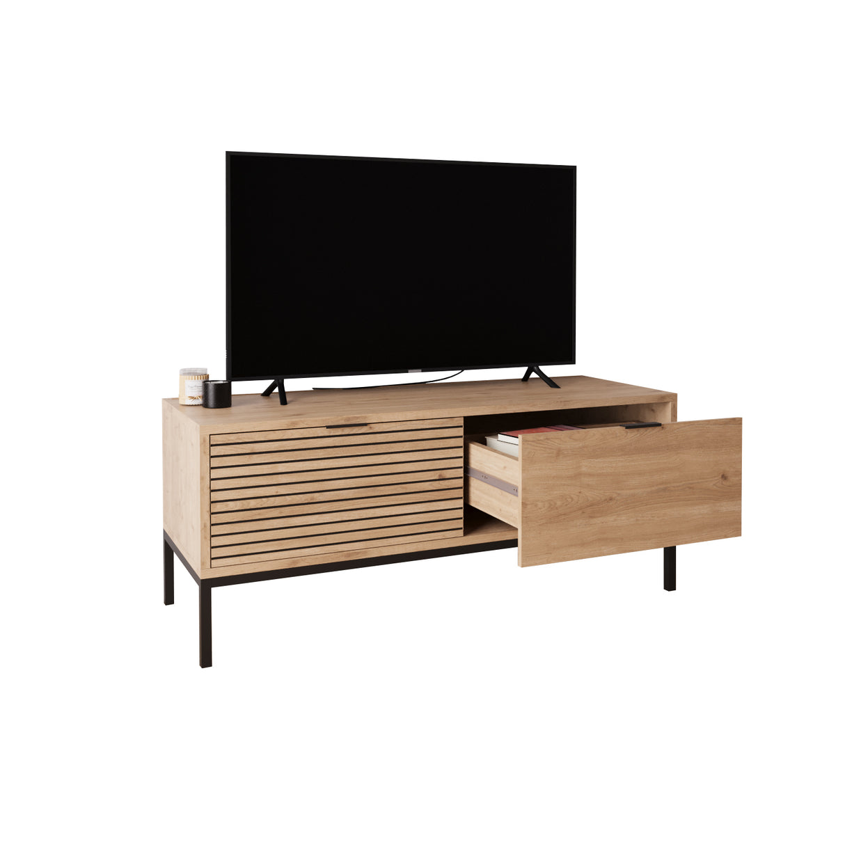 Bimossa B0060 Alya Oak Effect TV Unit 120 cm – Modern Wooden TV Unit with 2 Door Storage, Long TV Stand Cabinet for Living Room TVs up to 48"